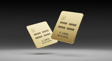 Two gold, generic credit cards hover above surface against a grey gradient