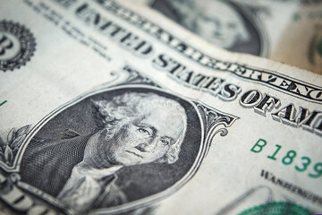 US one dollar bill closeup.  usd banknote. George Washington portrait. United states money.
