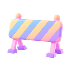 Adorable 3D Construction Barrier with Pastel Stripes Isolated on Transparent Background