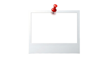 Blank instant photo frame with a red push pin isolated on transparent background, perfect for adding your own picture or message, creating a personalized keepsake