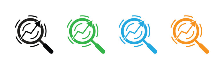 Analytics and Growth Search Icon Set in Multiple Colors