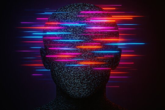 Human Head Silhouette with Horizontal Glitch Lines - Powered by Adobe