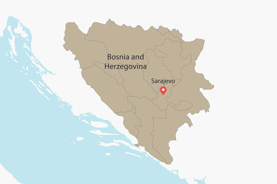 Vector graphic artwork suitable for print and web containing flat detailed map of BOSNIA AND HERZEGOVINA