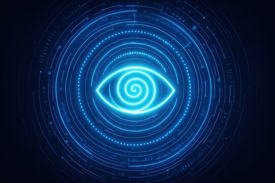 Glowing Abstract Eye Symbol in Digital Circular Interface - Powered by Adobe