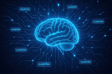 Digital Brain with Algorithm Labels and Circuit Lines