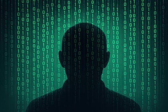 Human Silhouette Surrounded by Binary Code