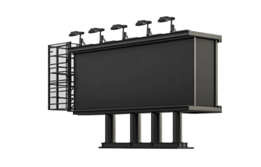 Billboard mock-up, blank, black, elevated, and lit from above