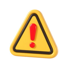 3D Yellow Warning Sign with Red Exclamation Mark Isolated on Transparent Background