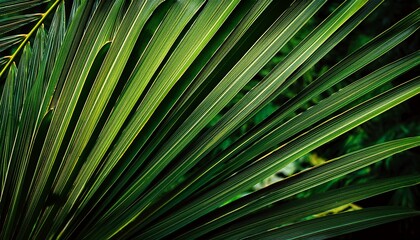 the palm leaves creating a lush green tropical background with dramatic lighting