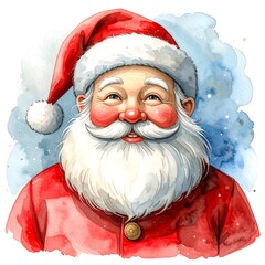 Watercolor illustration of Santa Claus with a cheerful expression