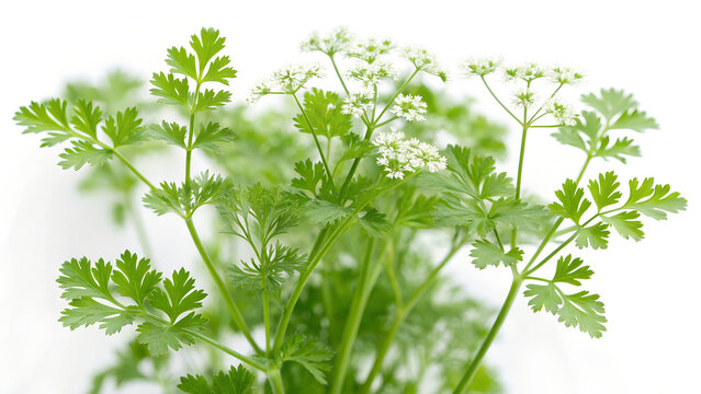 Fresh bunch of dill herb with green leaves isolated on a white background for a healthy food ingredient spice