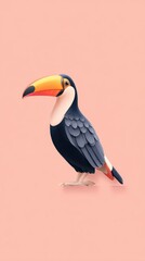 Fototapeta premium Colorful Toucan Bird Perched on a Pink Background.