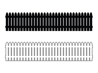 Two picket fences, one black and one white isolated on white background