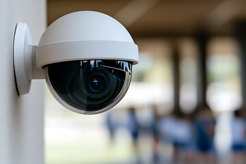 High-resolution dome security camera for indoor and outdoor monitoring. Modern design for optimal surveillance in businesses and public spaces.