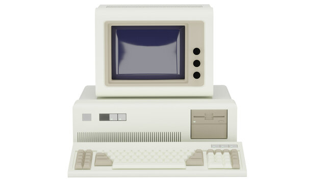 Personal computer with monitor and keyboard from the past