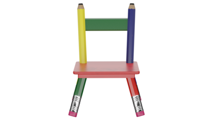 Colorful chair made of pencils used for creative decor