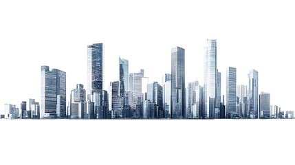 Fototapeta premium Panoramic Cityscape of Tall Buildings in Shades of Blue and Gray skyline skyscrapers