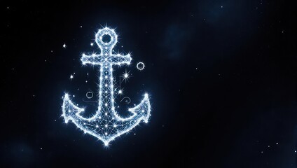 Abstract shimmering anchor design in a starry dark space with light sparkles and glowing effect