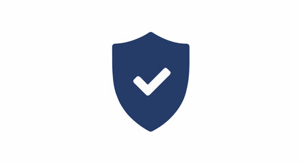  A vector illustration of modern dark blue shield icon with a white checkmark symbolizing security, safety, and trust for business and digital protection solutions, and verified status