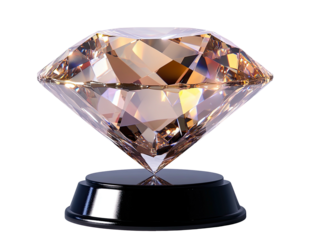 Faceted diamond on a black base reflects light