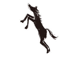 年賀状 デザイン用　馬の手書き和風筆イラスト　シルエット