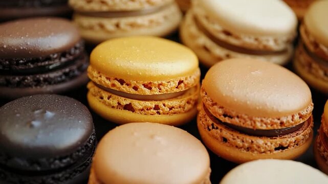 Assorted macarons arranged on a table for display or serving