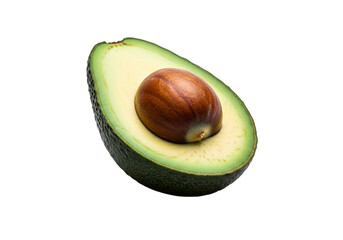 A vibrant half avocado isolated on transparent background, showcasing its creamy green flesh and brown pit, perfect for healthy eating concepts