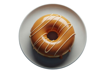 Overhead shot of a glazed donut on a plate isolated on transparent background, perfect for showcasing sweet treats and indulgent desserts
