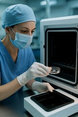 female scientist working in laboratory with petri dish, medical research concept, IFV