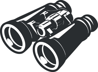 Black and white silhouette illustration of binoculars, symbolizing exploration and observation tools.