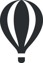 Obraz premium Black and white silhouette of a hot air balloon icon, symbolizing travel and adventure.