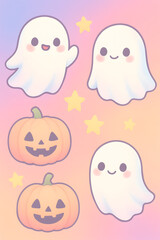 Pastel Halloween Whimsical Scene, Simple Composition with Cute and Minimal Holiday Aesthetic