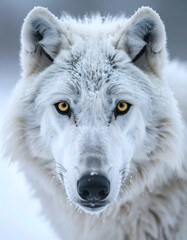 Obraz premium extreme macro close-up portrait of a white wolf facing the camera in the snow