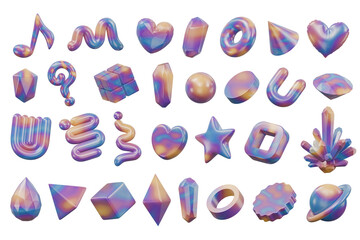 Colorful random element object set pack isolated background 3d rendering