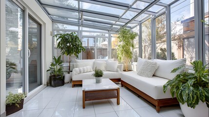 Fototapeta premium modern sunroom with beautiful architectural structure and amazing interior designs