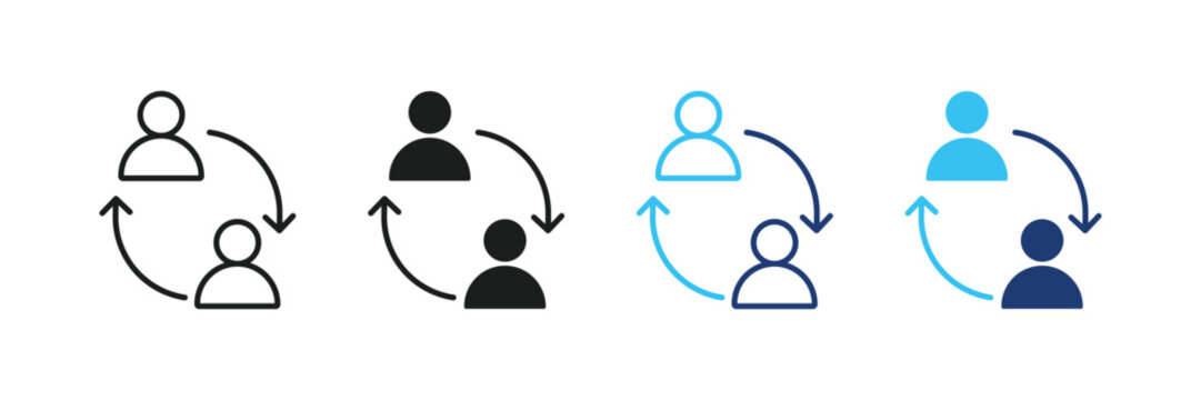 Replace sign. Person exchange, switch icon. Reciprocal arrow people icon sign. Two people exchanging information