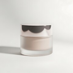 Minimalist Frosted Glass Cream Jar Container White Background Luxury Skincare Product Mockup Round Jar Cosmetic Packaging