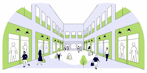 Shopping Destination Indoor Retail Space Commerce Retail Environment with Stores Boutiques and Shoppers Browsing for Products Interior Commercial Area for Consumer Activity