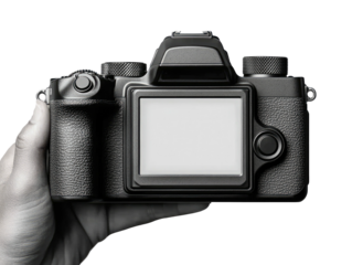 Holding a camera back view, screen blank and ready