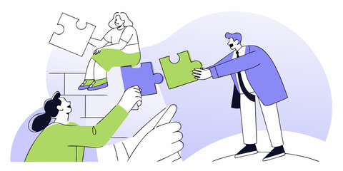 Business Collaboration Puzzle Vector Illustration Teamwork Cooperation Problem Solving Strategic Partnership Corporate Synergy Success Conceptual Visual Joining Pieces