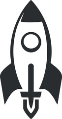 Black and white rocket icon silhouette symbolizing space exploration and technology advancement.