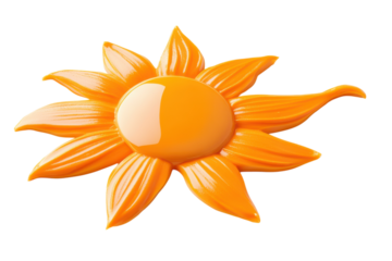 Close up of a glossy orange flower with petal details against a transparent background
