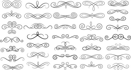 Collection of ornate calligraphic dividers and vintage filigree flourishes. Vector set of elegant scroll decorations for invitations and certificates
