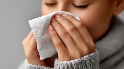 Young person holding tissue in a moment of discomfort