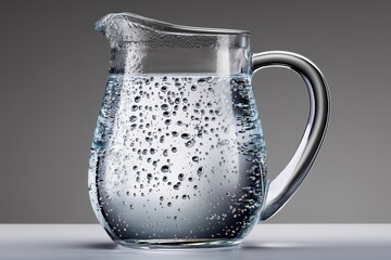 Clear glass pitcher filled with water and bubbles