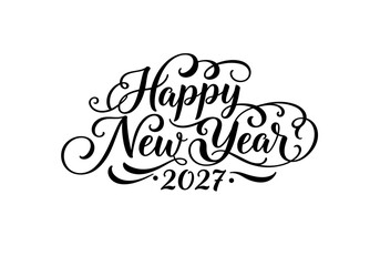 Elegant &ldquo;Happy New Year 2027&rdquo; Text Design on White Background