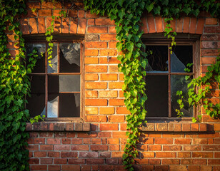 Ivy Climbing on Broken Warehouse Windows