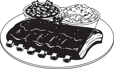 Pork ribs with macaroni and beans macaroni and cheese