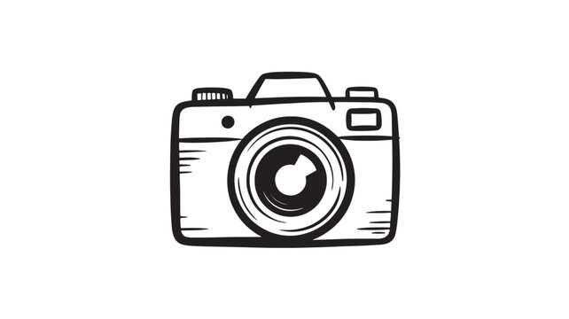 Hand-drawn camera illustration simple black and white vector design perfect for photography blogs and websites
