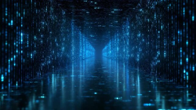 Futuristic Digital Tunnel with Glowing Blue Code
